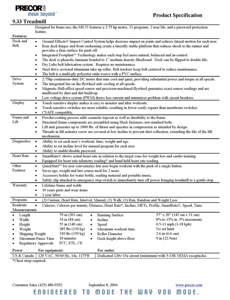 Precor 9.33 Product specification