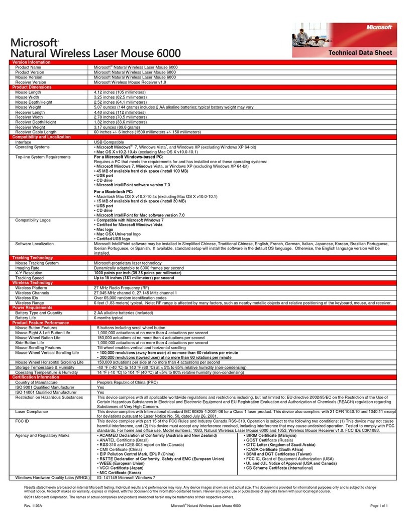 Microsoft Natural 6000 Product dimensions