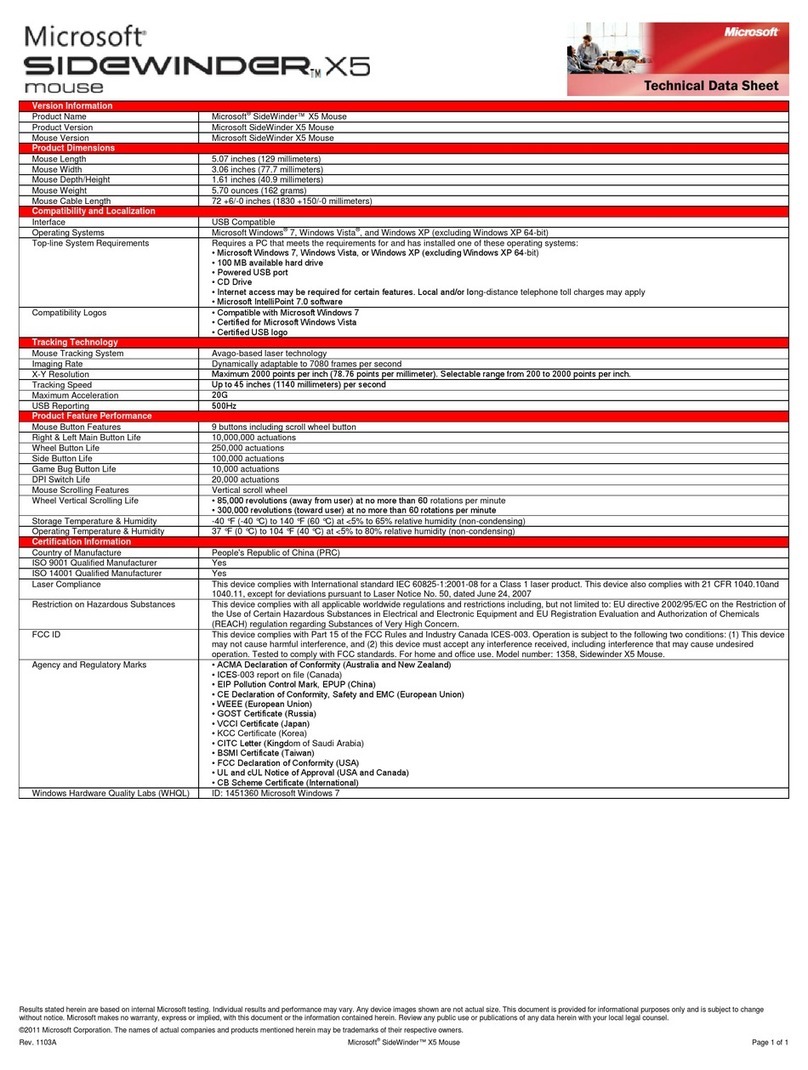 Microsoft ARB-00001 - SideWinder X5 Mouse Parts list manual