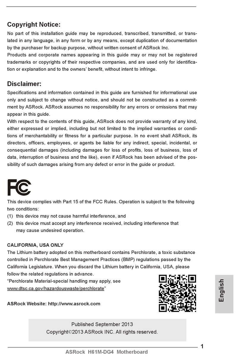 ASROCK H61M-DG4 Quick installation guide