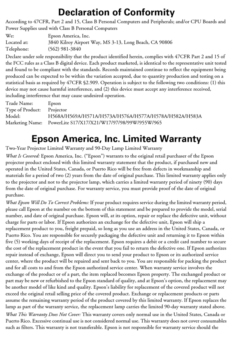 Epson PowerLite 955W Reference guide