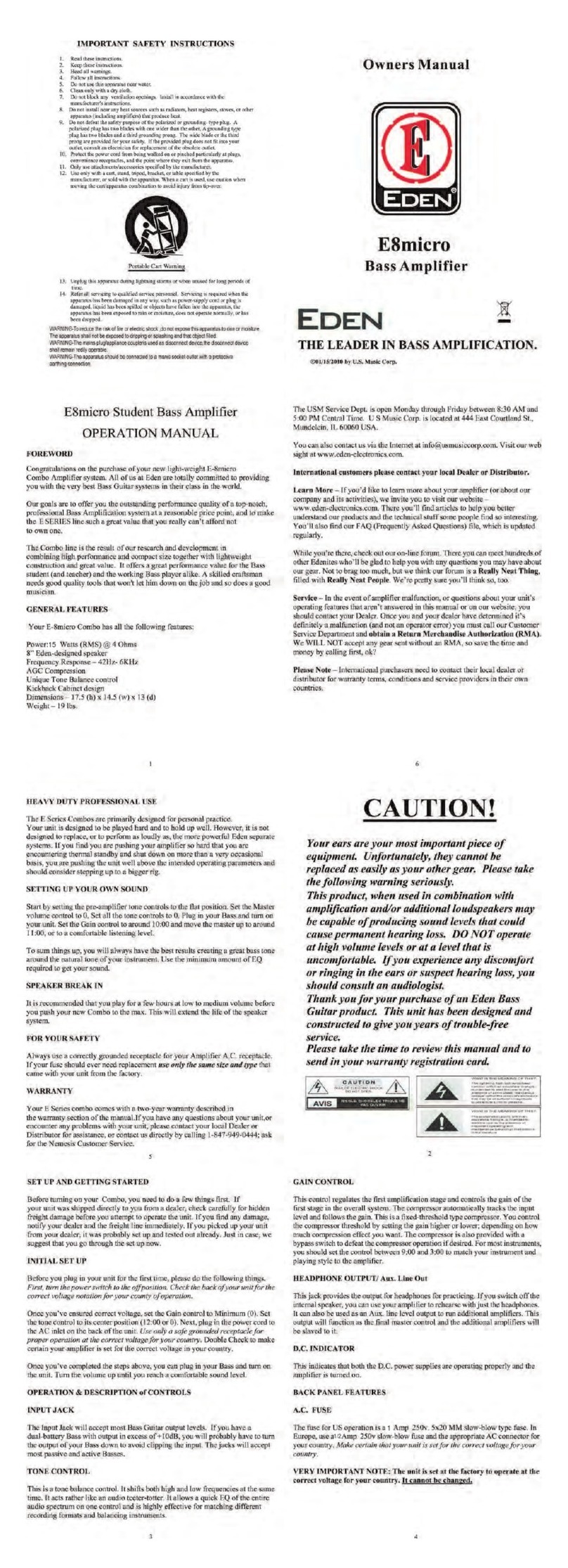 Eden E8 Micro owner's manual