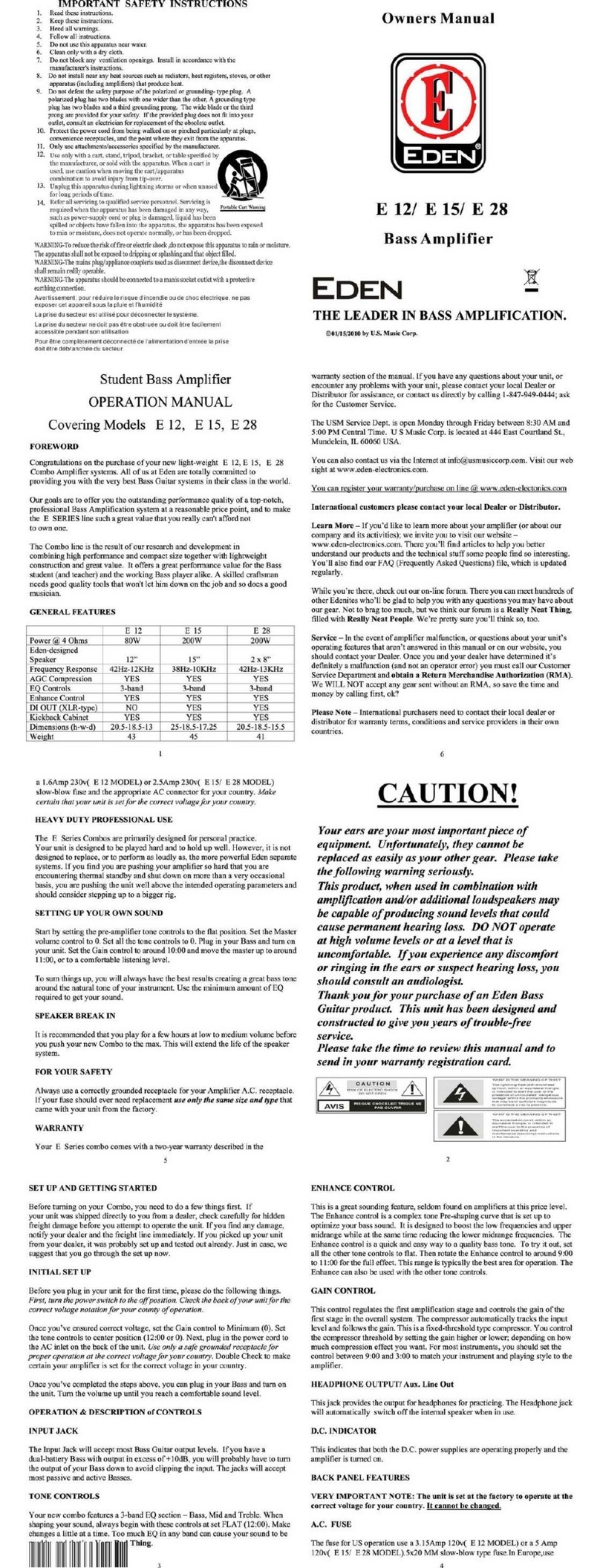 Eden E12 owner's manual