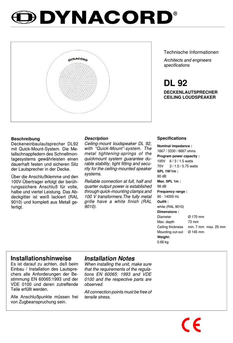 Dynacord CEILING LOUDSPEAKER DL 92 Manual