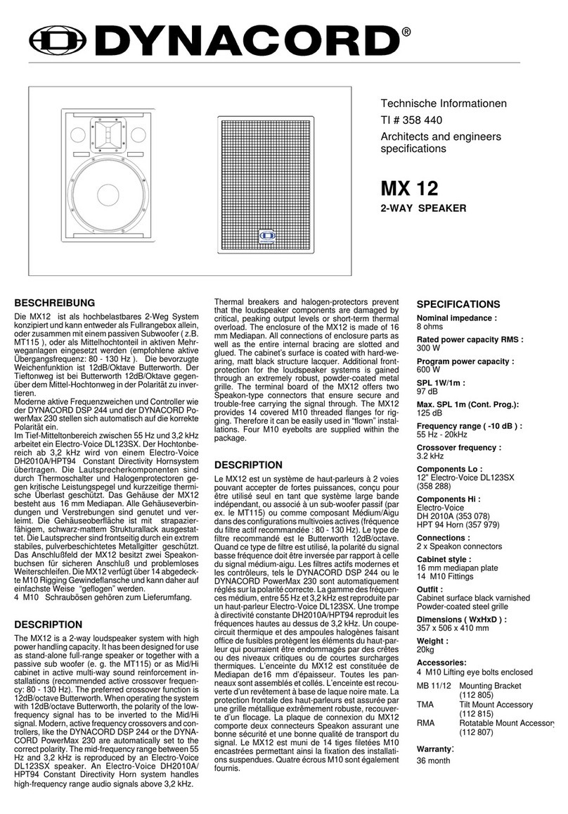 Dynacord 2-WAY SPEAKER MX 12 Technician information
