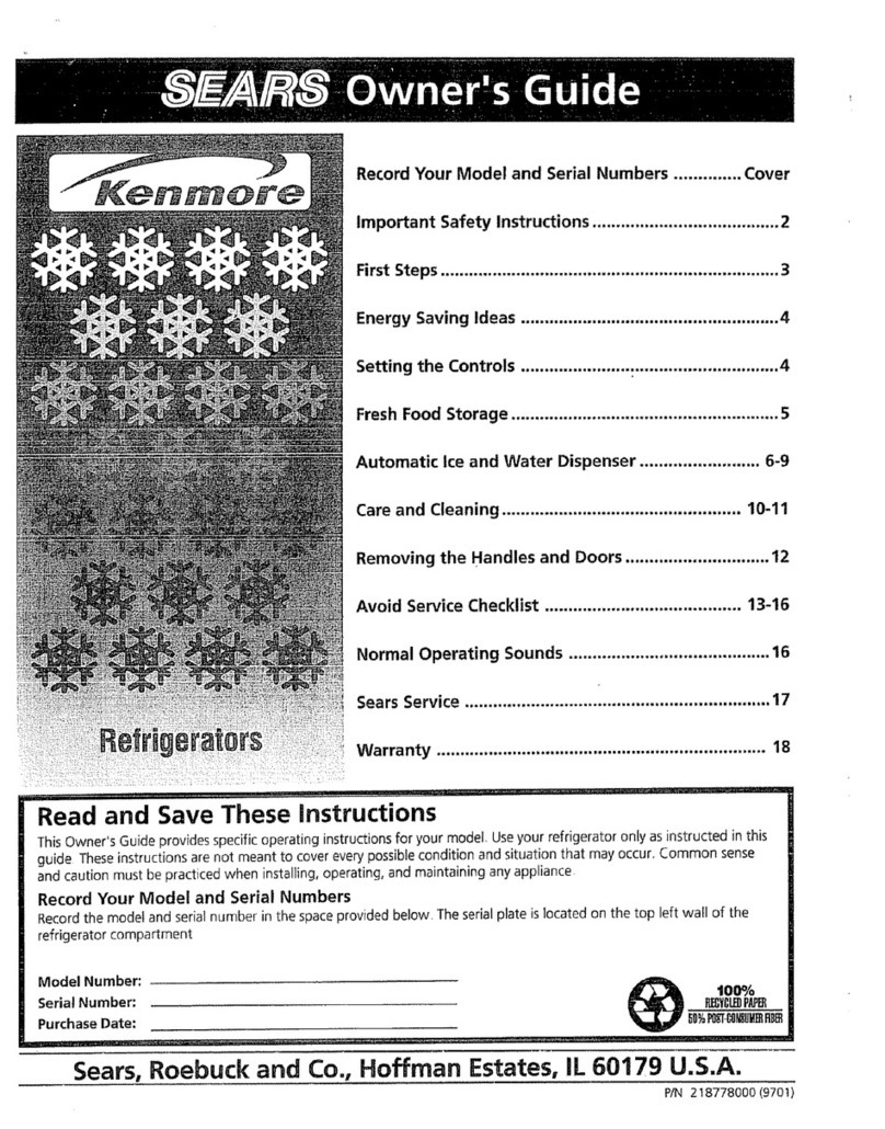 Sears Kenmore Refrigerator owner's guide
