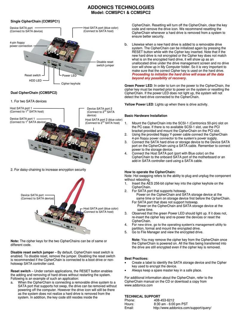 Addonics Technologies CipherChain CCMSPC1 User manual