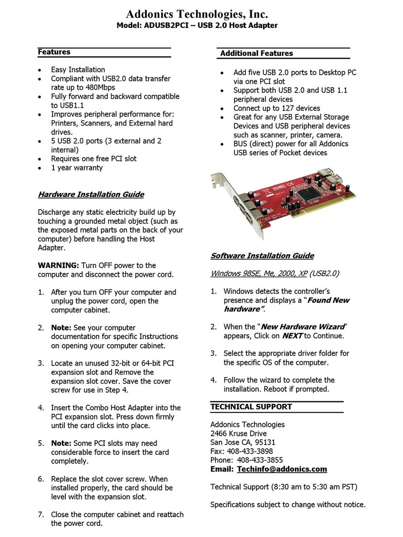 Addonics Technologies ADUSB2PCI User manual