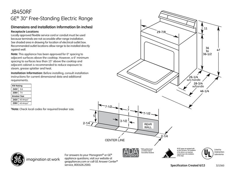 GE JB450RFSS Dimensions and installation information