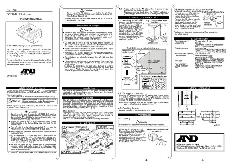 AND DC Static Eliminator AD-1683 User manual