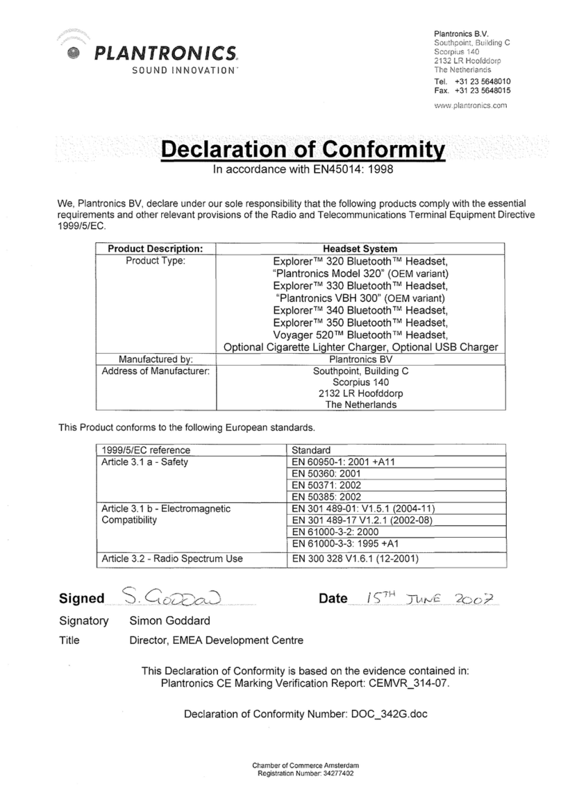Plantronics Explorer 320 Declaration of conformity
