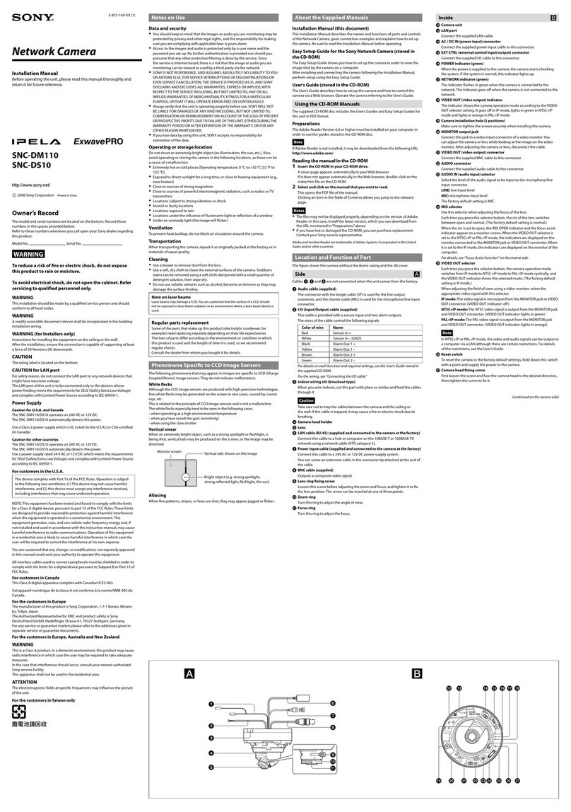 Sony IPELA SNC-DM110 installation manual