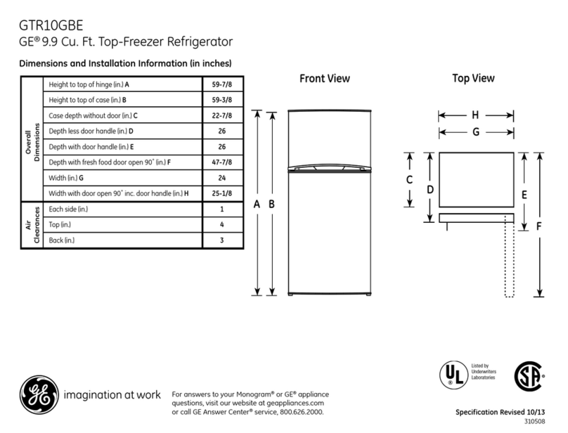 GE GTR10GBEWW Dimensions and installation information