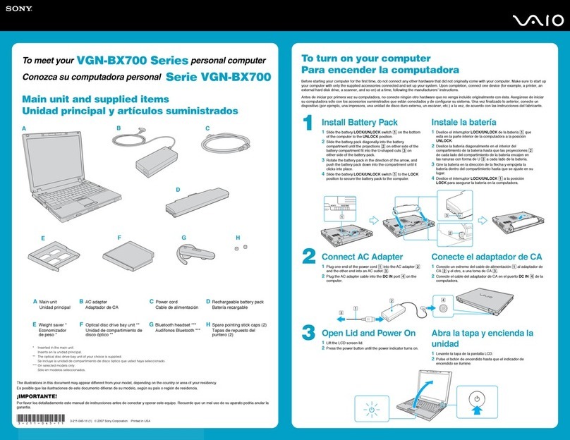 Sony VAIO VGN-BX700 quick start
