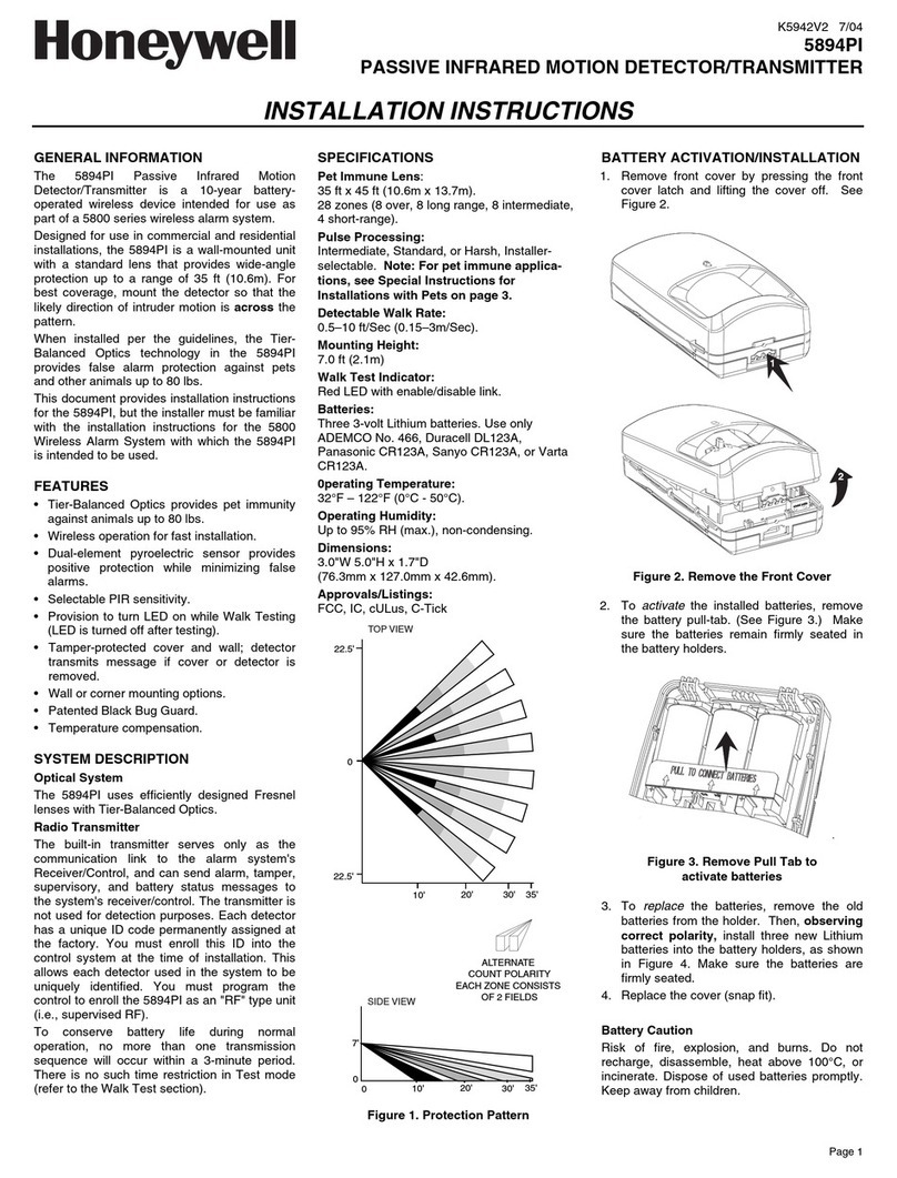 Honeywell 5894PI - Ademco Wireless PIR Motion Sensor User manual