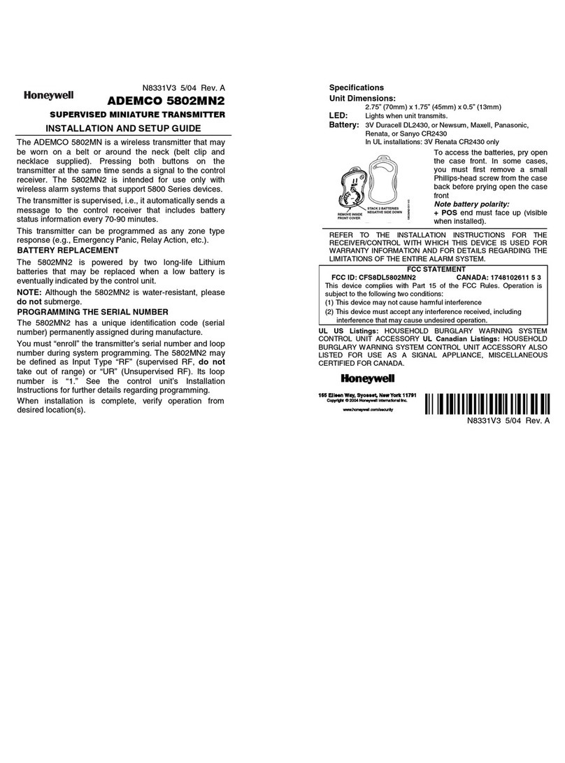 Honeywell 5802mn2 - Ademco Wireless Panic Assembly instructions