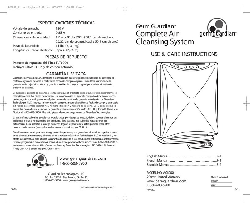 Germguardian AC6000 Use and care instruction