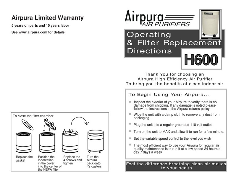 Airpura H600 Operating & Filter Replacement Directions