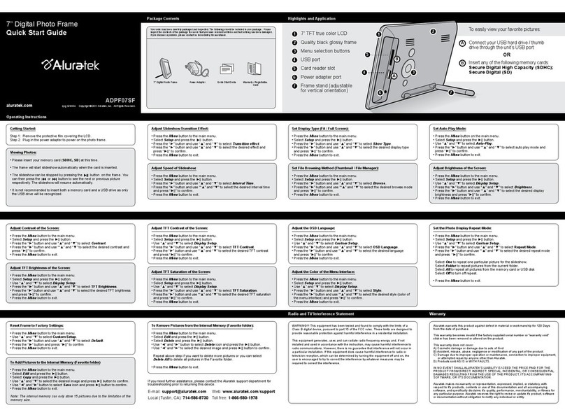 Aluratek ADPF07SF quick start guide
