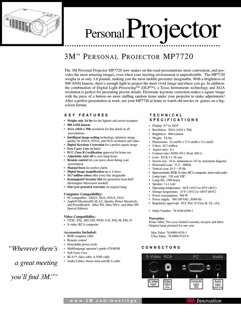 3M Personal Projector MP7720 Specification sheet