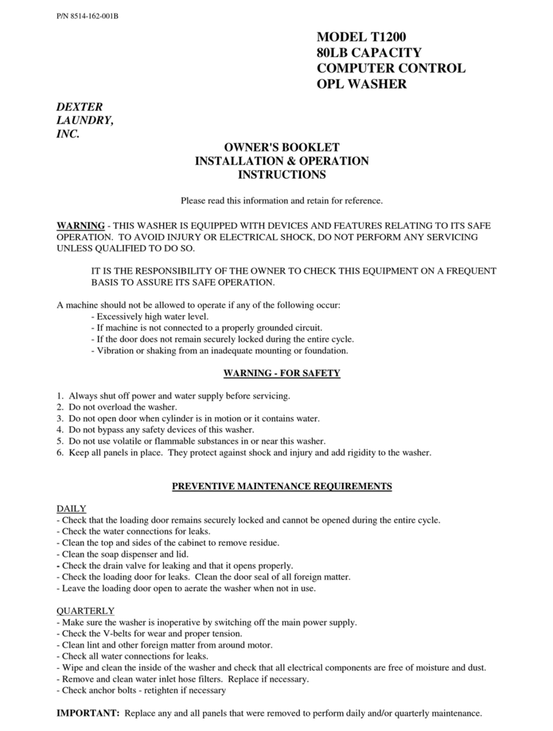 Dexter Laundry 80LB CAPACITY COMPUTER CONTROL OPL WASHER... User manual