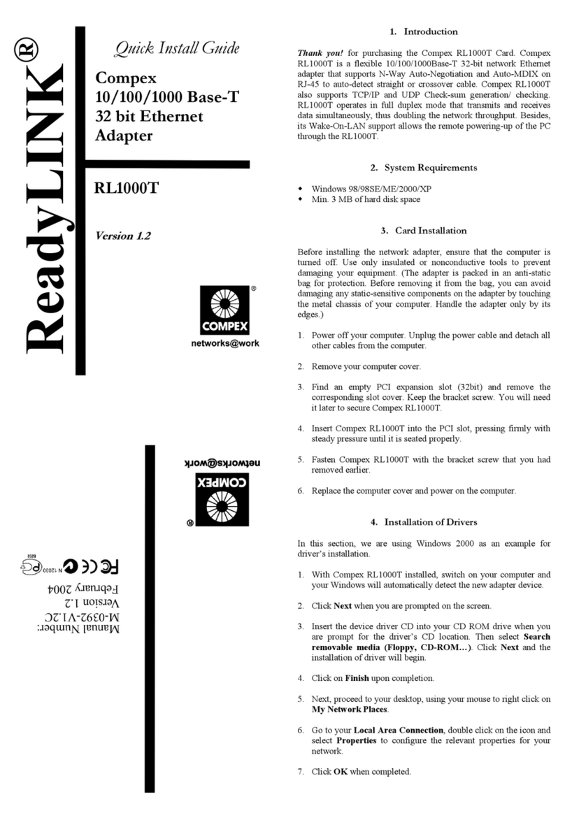 Compex 10/100/1000 Base-T 32 bit Ethernet Adapter... User manual