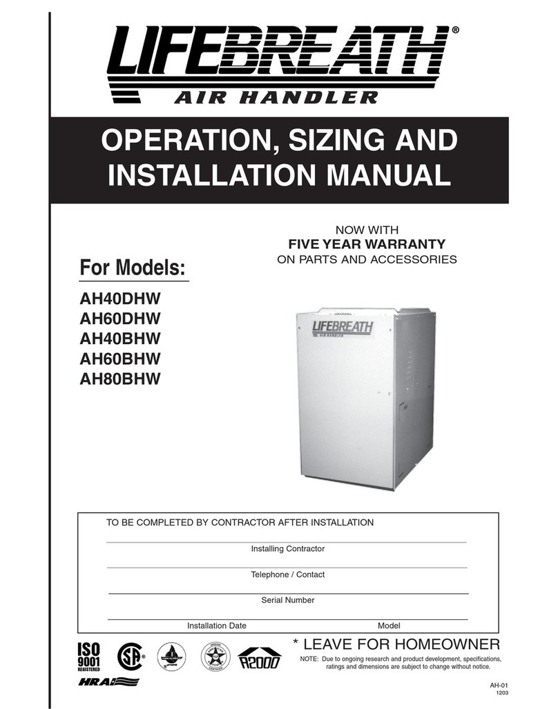 Lifebreath AH40BHW Operation, sizing and  installation manual