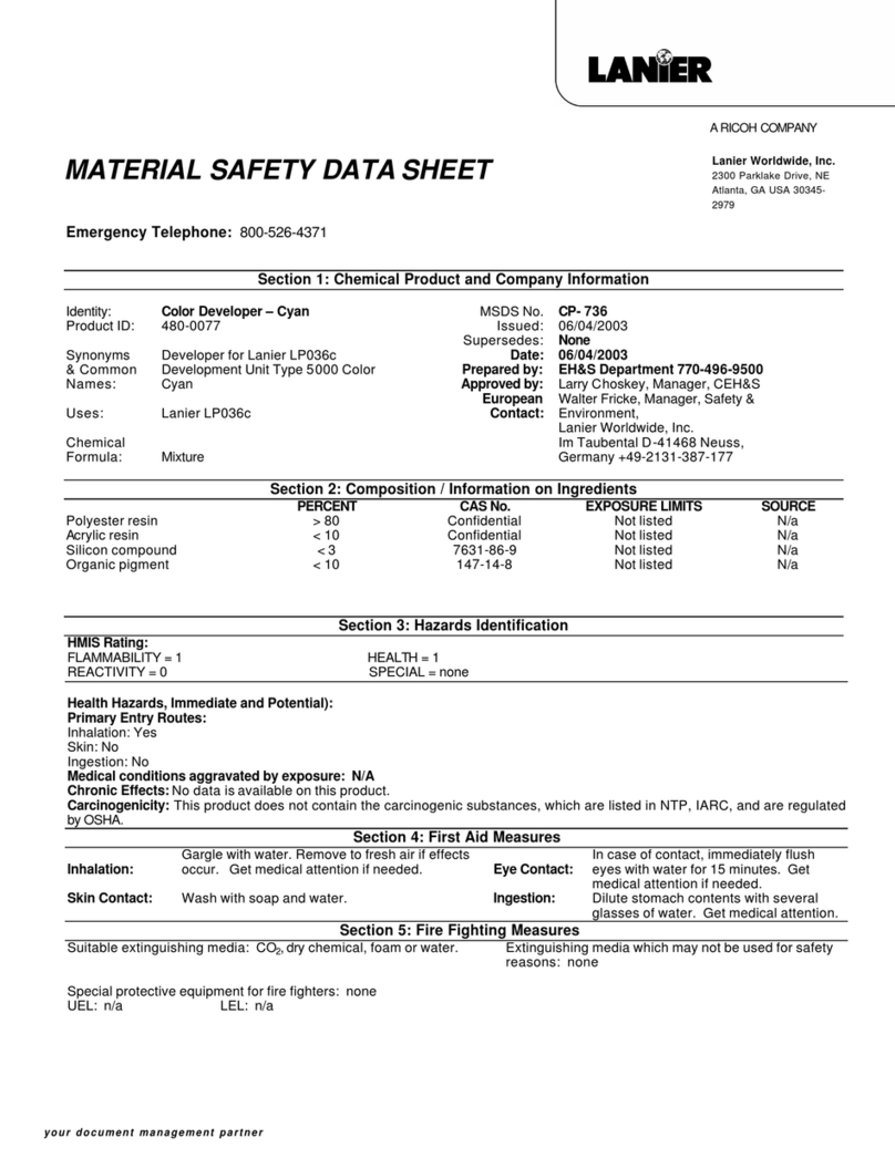 Lanier Color Developer – Cyan 480-0077 Operating and maintenance instructions Lanier Color Developer – Cyan 480-0077 Operating and maintenance instructions