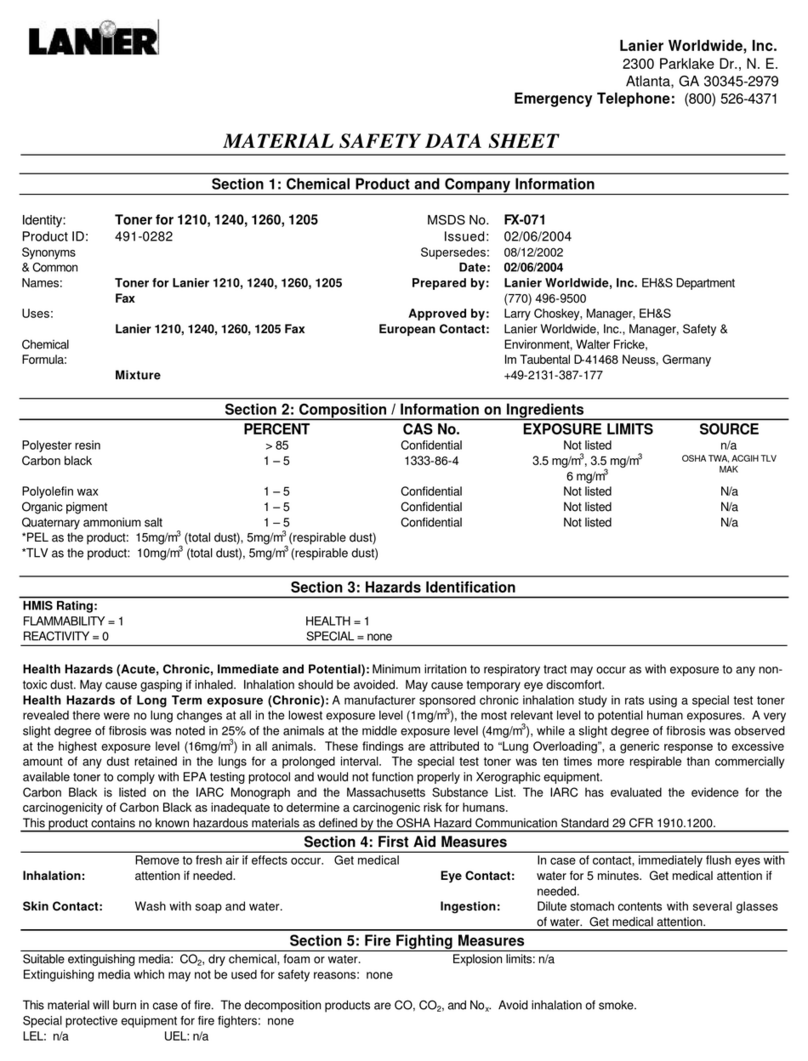 Lanier Toner for 1210, 1240, 1260, 1205 491-0282 Operating and maintenance instructions Lanier Toner for 1210, 1240, 1260, 1205 491-0282 Operating and maintenance instructions