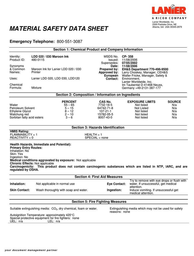 Lanier LDD 020 / 030 Maroon Ink 480-0115 Operating and maintenance instructions Lanier LDD 020 / 030 Maroon Ink 480-0115 Operating and maintenance instructions
