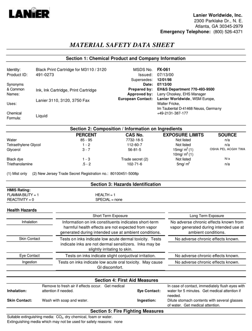 Lanier Black Print Cartridge for M3110 / 3120... Material safety data sheet