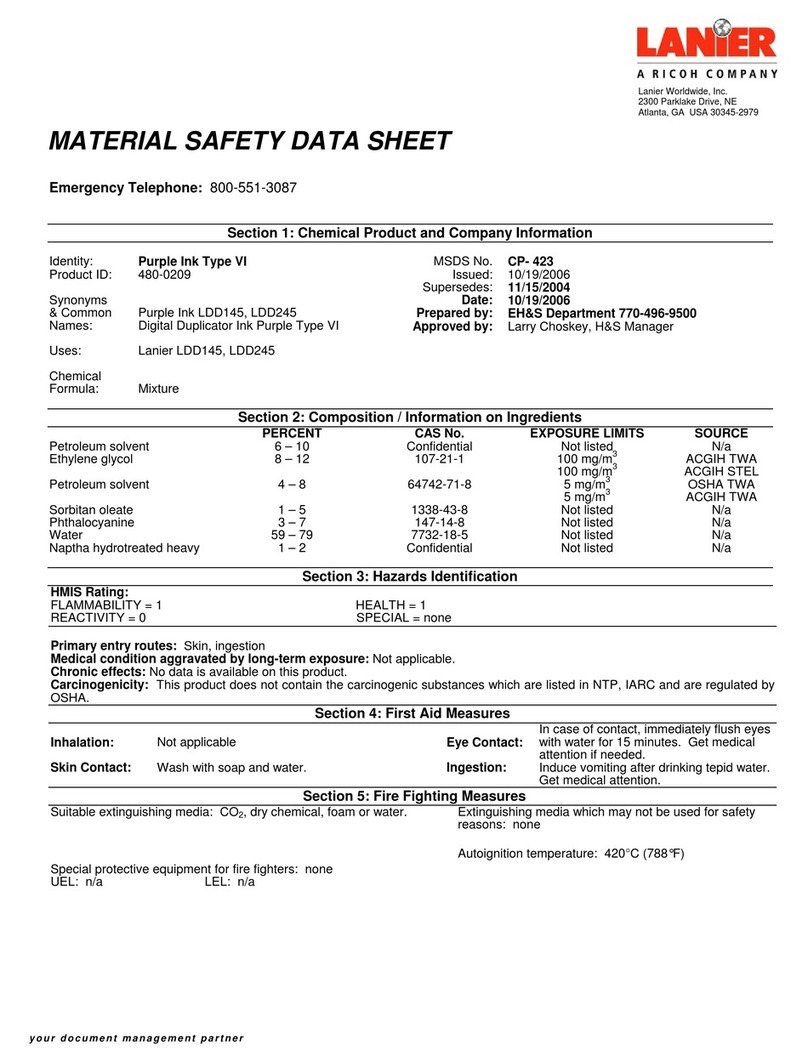 Lanier Purple Ink Type VI 480-0209 Operating and maintenance instructions Lanier Purple Ink Type VI 480-0209 Operating and maintenance instructions