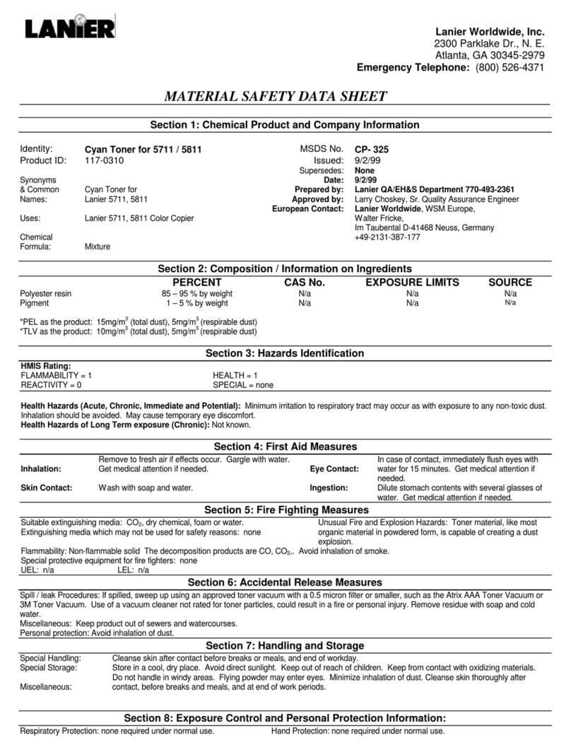 Lanier Cyan Toner for 5711 / 5811 117-0310 Material safety data sheet