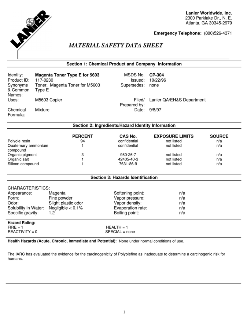 Lanier Magenta Toner Type E for 5603 Material safety data sheet