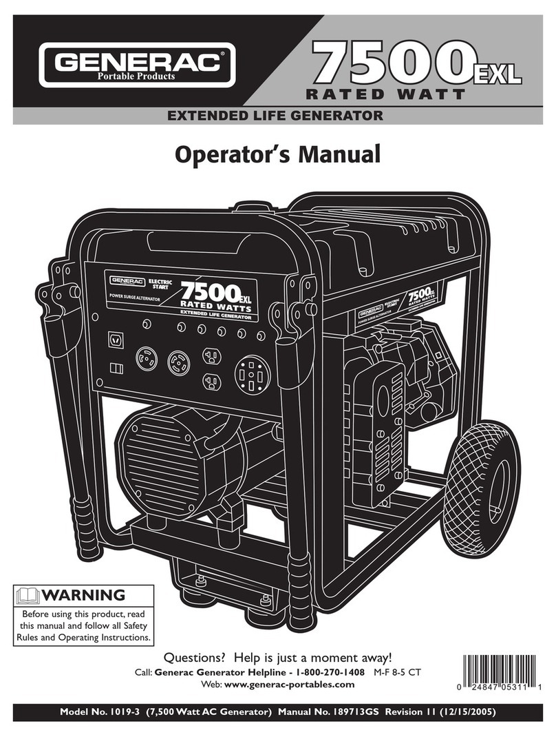 Generac Power Systems 7500EXL Rated watt Extended Life Generator Operator's manual Generac Power Systems 7500EXL Rated watt Extended Life Generator Operator's manual