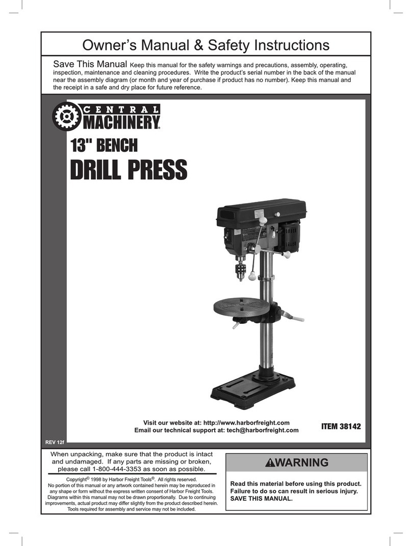 Central Machinery Central Machinery 13" Bench Drill Press Owner's manual & safety instructions