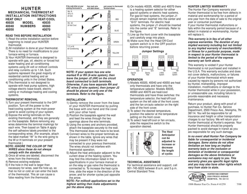 Hunter 40020 User manual