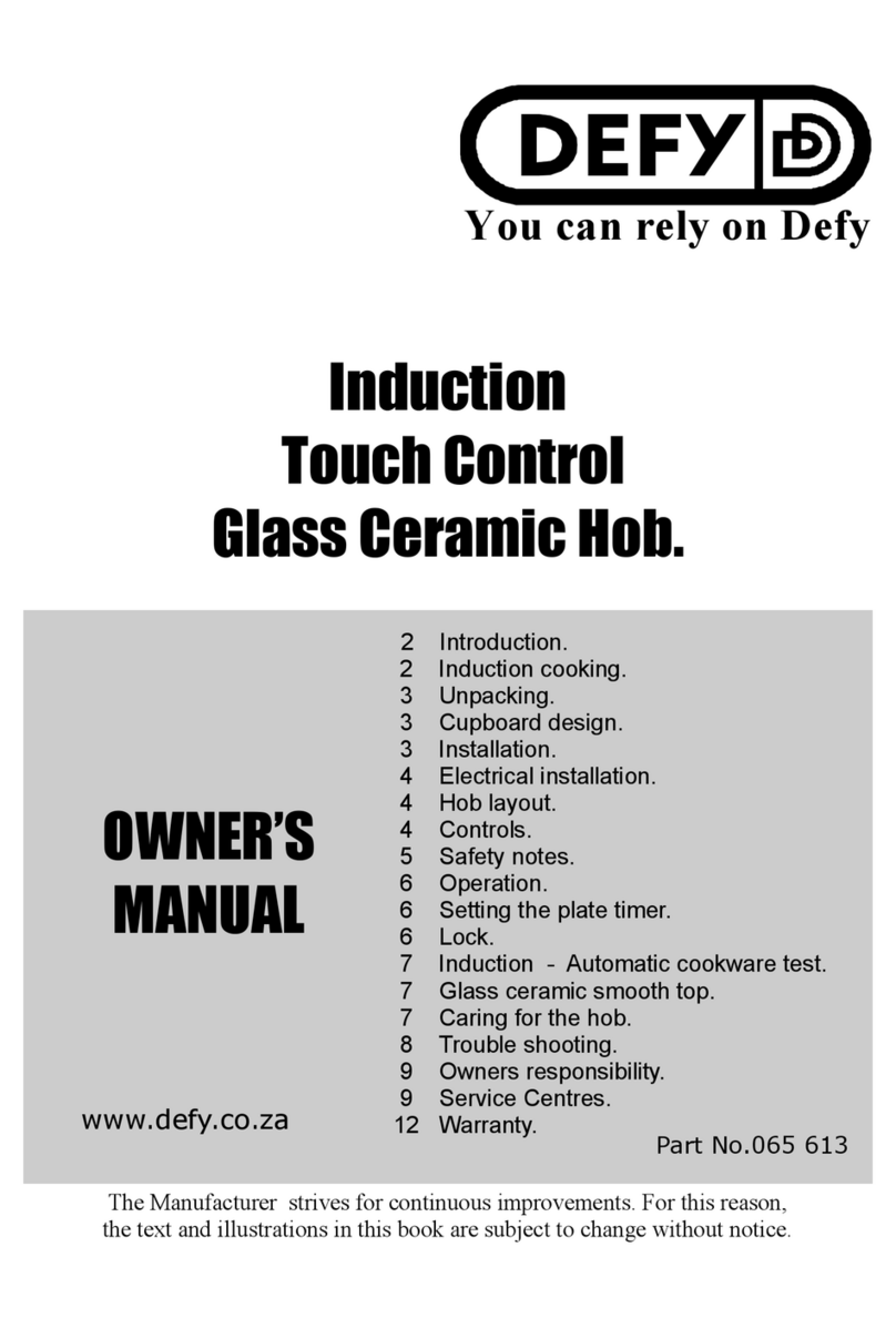 Defy TOUCH CONTROL INDUCTION HOB owner's manual