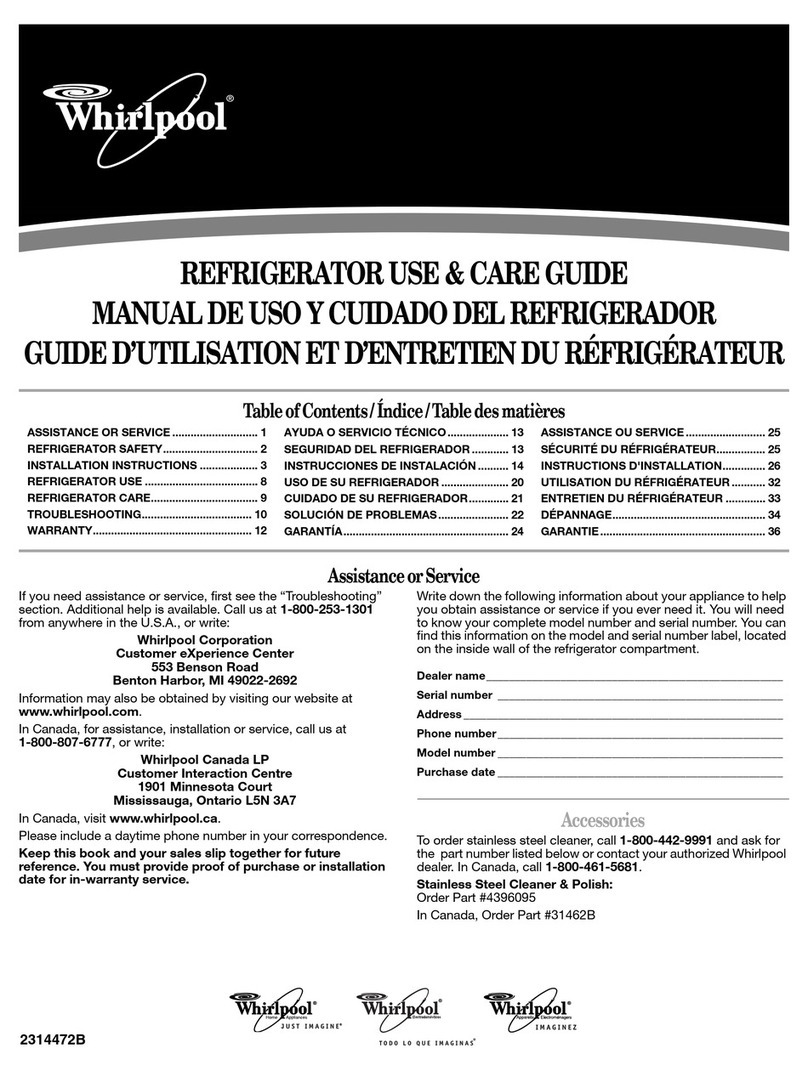 Whirlpool REFRIGERATOR Use & care guide