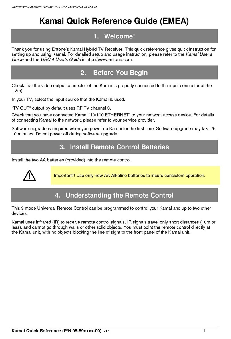 Entone Kamai 410 Quick reference guide