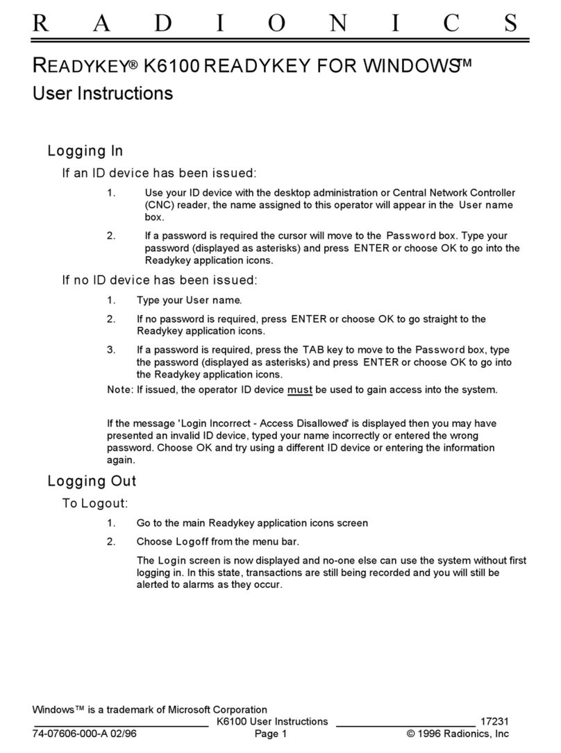 Radionics READYKEY K6100 User manual Radionics READYKEY K6100 User manual
