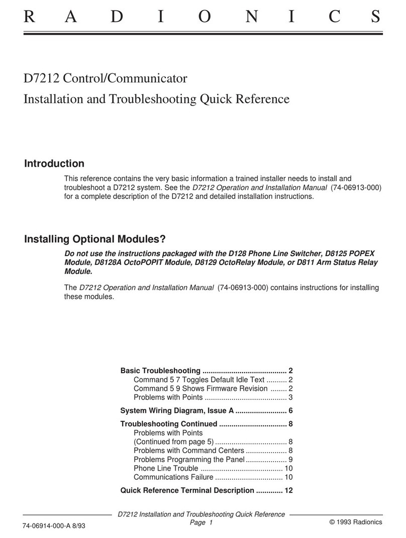 Radionics D7212 Installation and troubleshooting quick reference