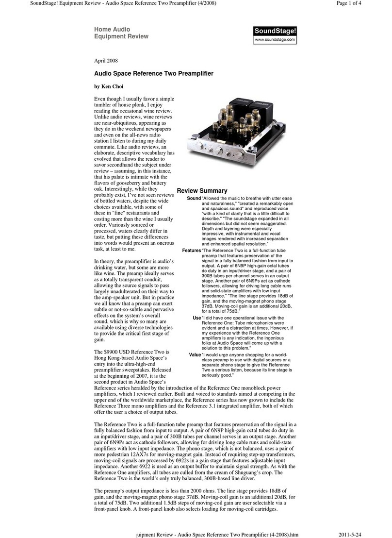 Audio Space Reference Two Preamplifier quick guide