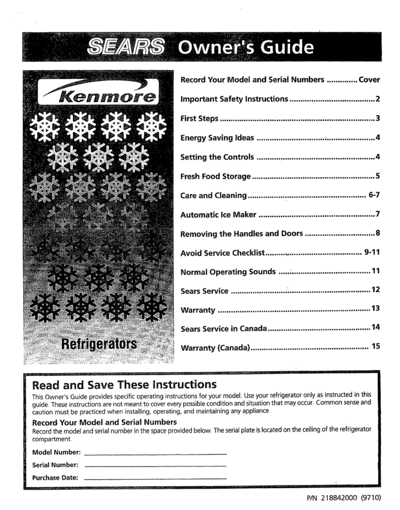 Kenmore Sears refrigerator owner's guide