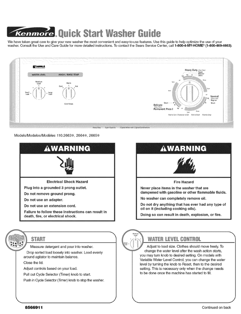 Kenmore 110.2663 Series quick start guide