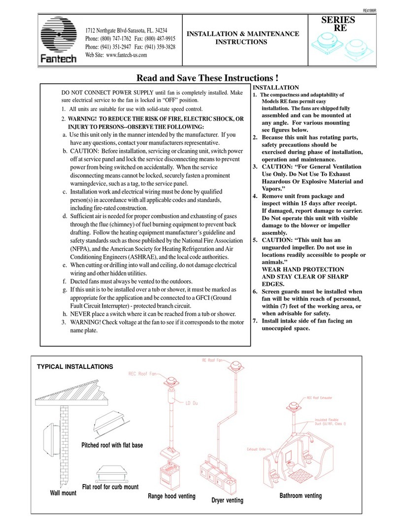 Fantech RE41999R Installation & maintenance instructions Fantech RE41999R Installation & maintenance instructions