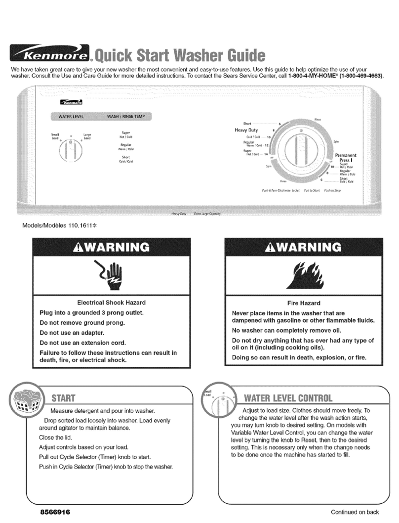 Kenmore 110.1611 Series quick start guide