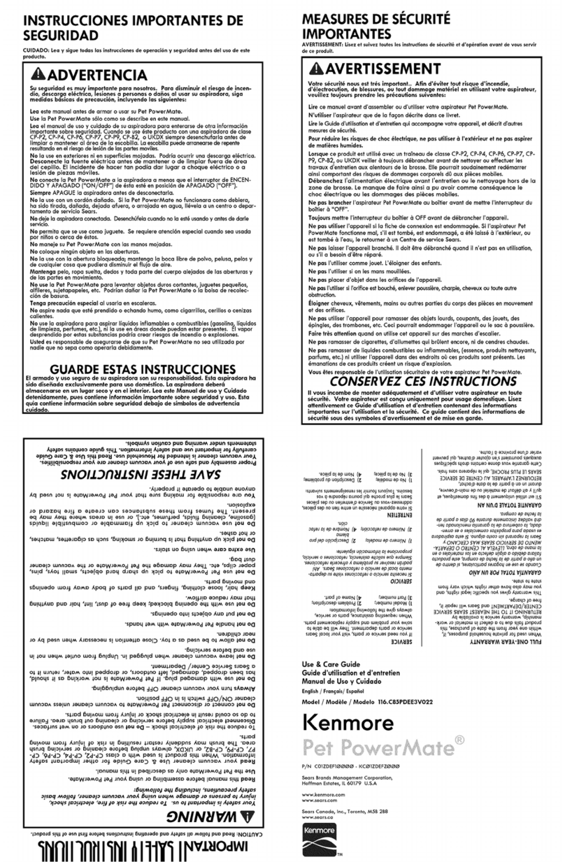 Kenmore Pet PowerMate 116.C85SPDEE3V022 User manual