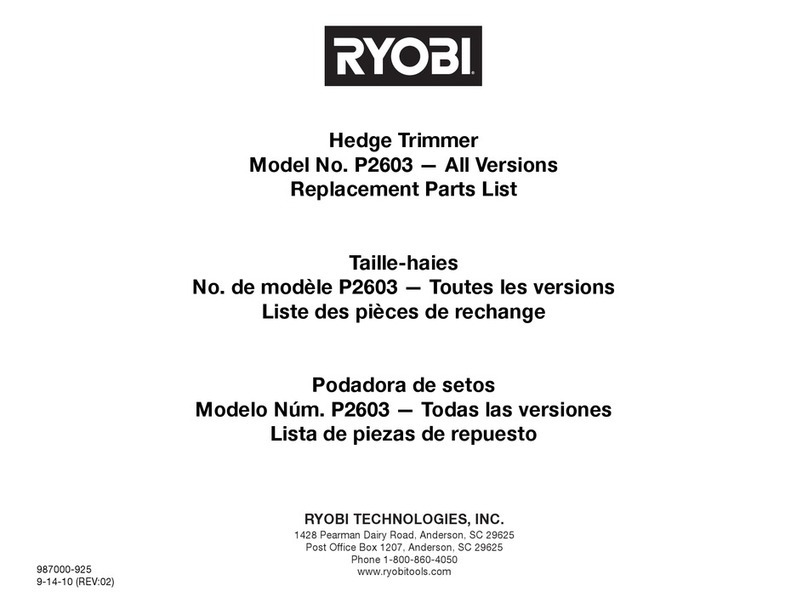 Ryobi P2603 Replacement parts list