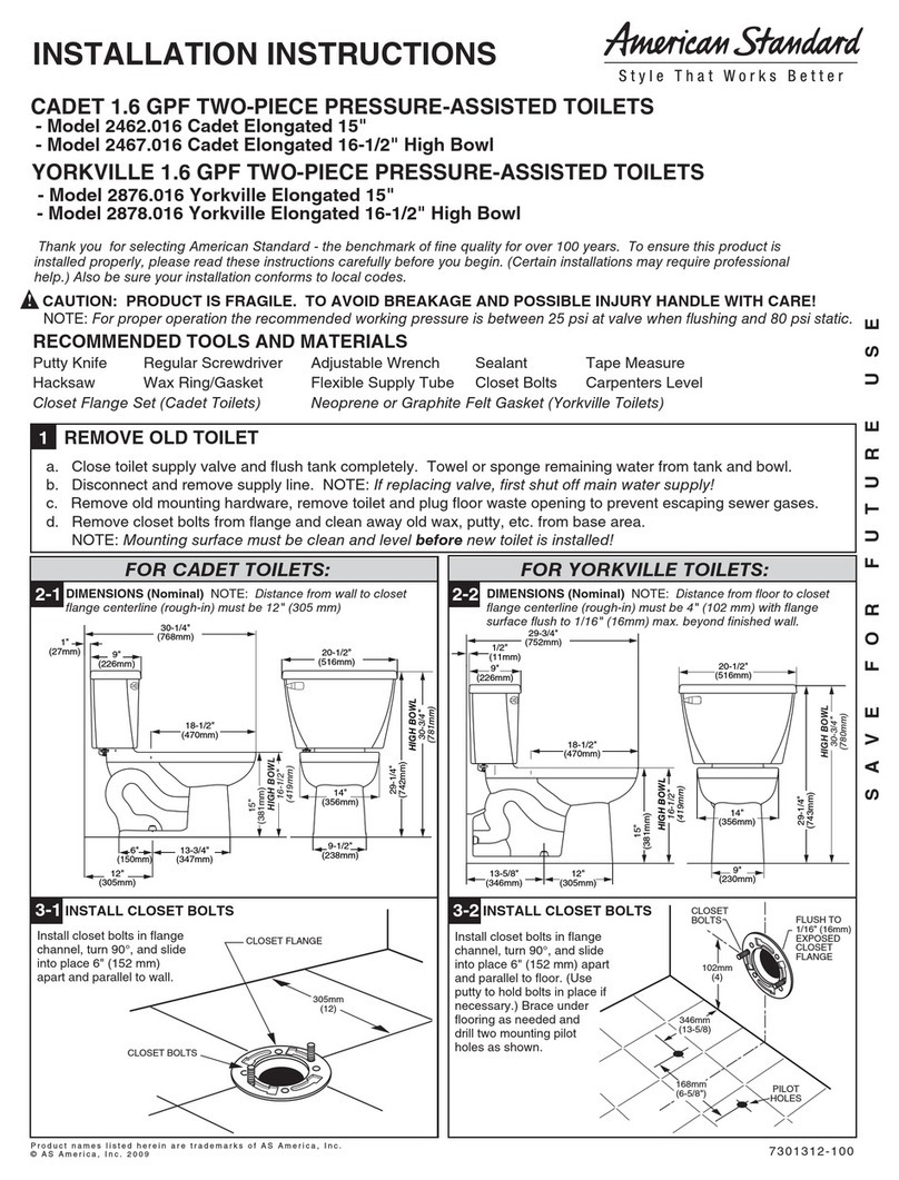 American Standard 3125.016.020 - 3125.016.020 Yorkville Right Height Pressure-Assisted Elongated Toilet... User manual